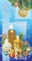№ 15-о/2008. С Новым годом! Композиция из еловых ветвей, свечей, новогодних шаров на голубом фоне.