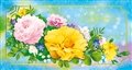 № 2016-019/5. Поздравляем! Разноцветные розы в золотистой рамке